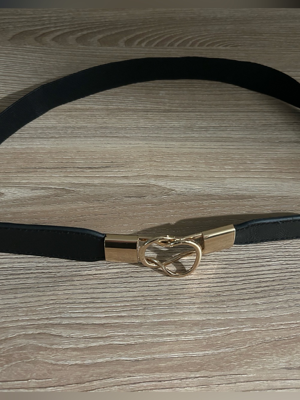 Black Skinny Stretch Waist Belt Gold Buckle 29-40”